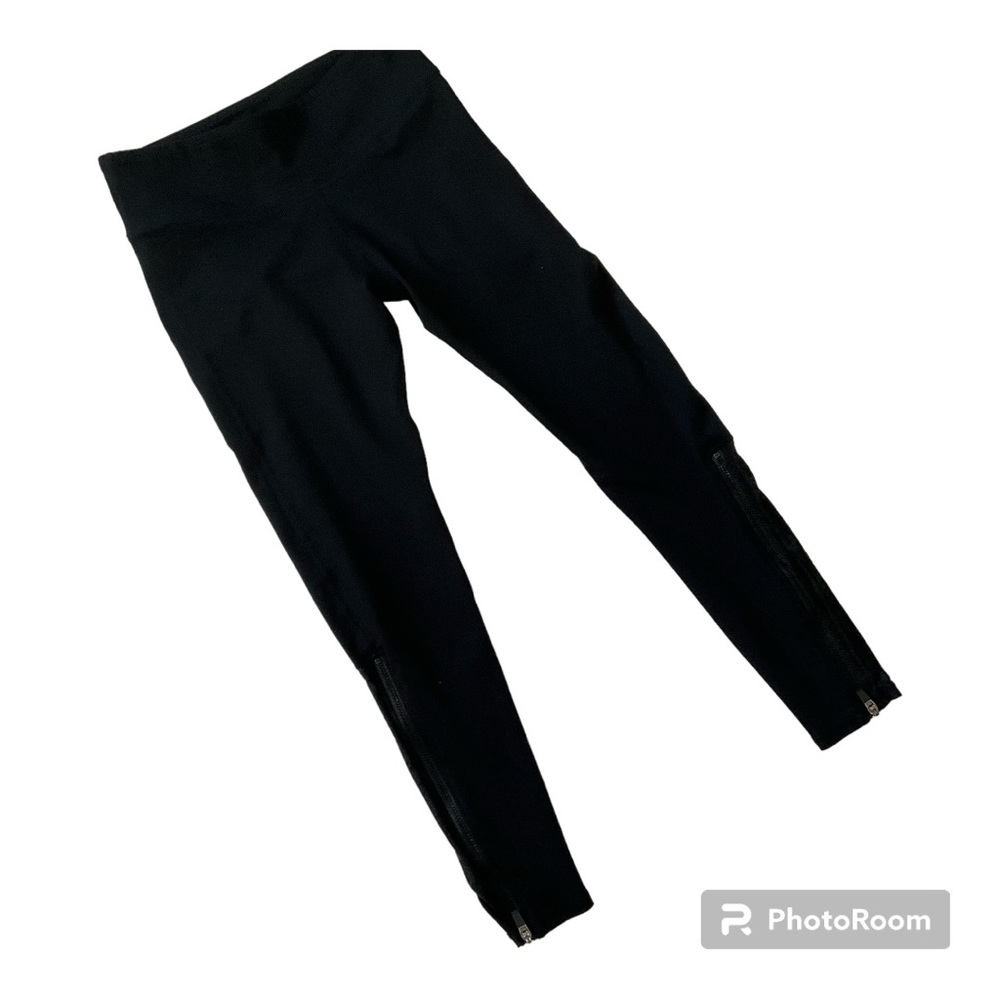 Fabletics Black Leggings With Sheer Floral Back Ankle Zipper Size XS